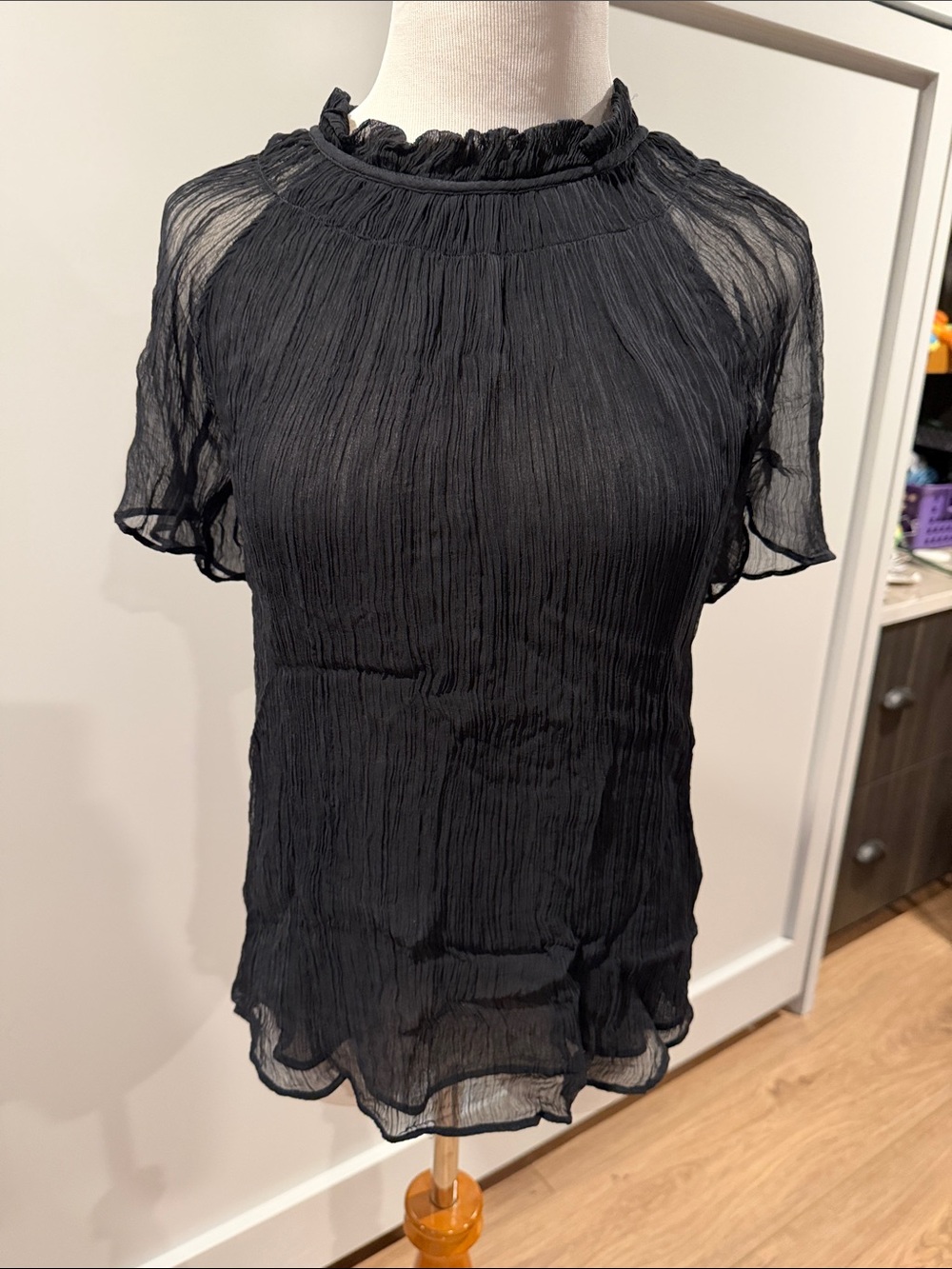 J. Crew Black Crinkled Textured Top